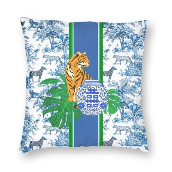 Grandmillennial Style Tiger Chinoiserie Ginger Jar Pillow Cover 17.7”x17.7”🎄🐅 - Picture 1 of 6